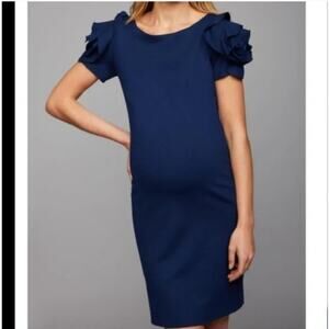 Pietro Brunelli Salisburgo Rose Maternity Black Ruffle Shift Dress Size S